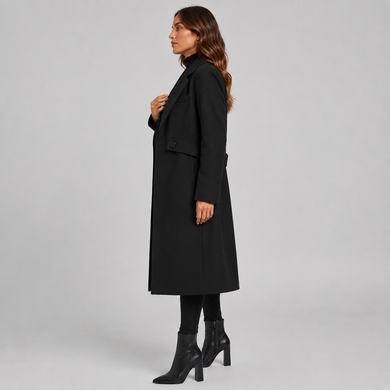 Montviro | Women’s Long Winter Coat Belted Waist Notched Lapel