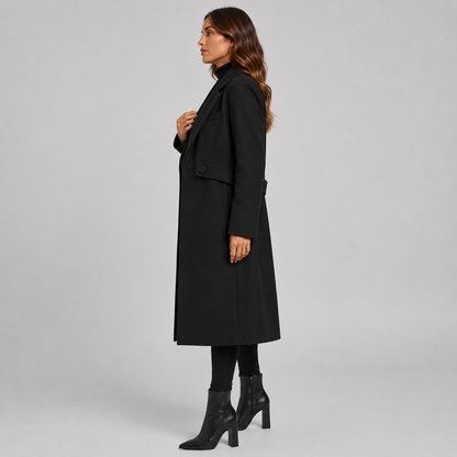Montviro | Women’s Long Winter Coat Belted Waist Notched Lapel