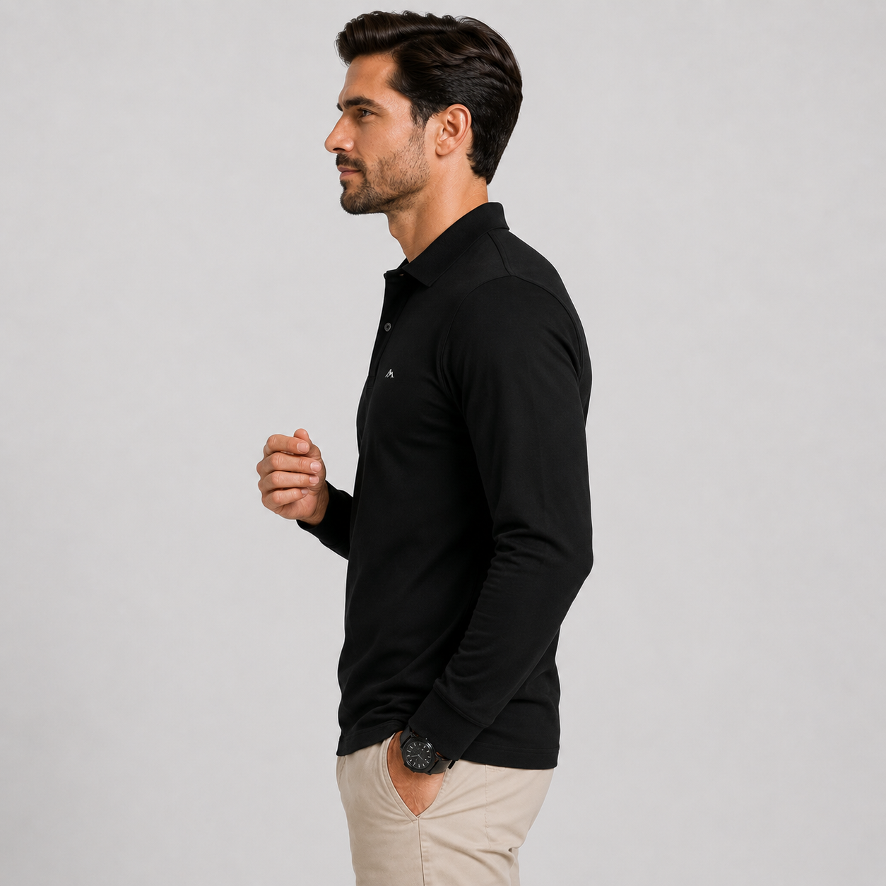 Montviro | Men's Polo Shirt Geometric Print Long Sleeve Regular Fit