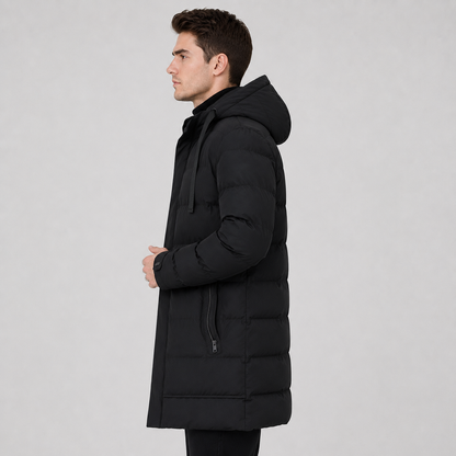 Montviro | Men's Black Puffer Jacket Hooded Warm Winter Coat