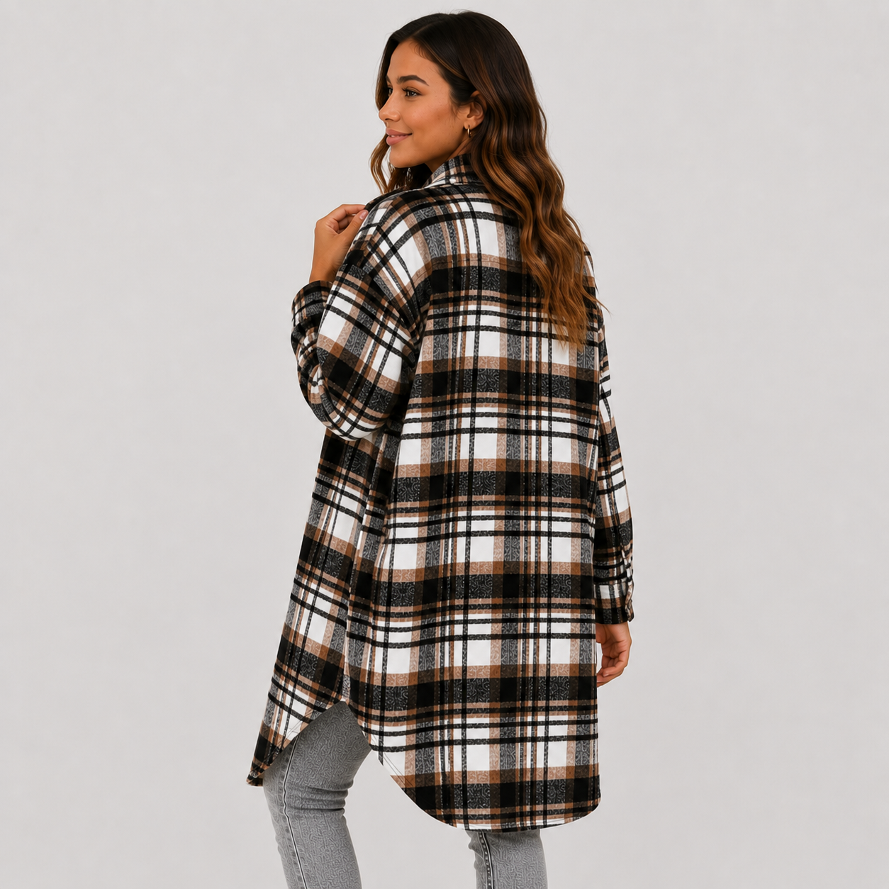 Montviro | Women's Plaid Long Jacket Loose Fit Button Front Spring Fall