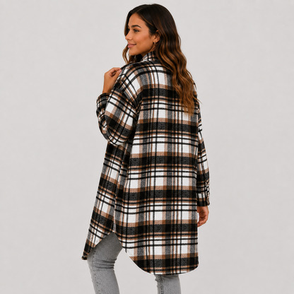 Montviro | Women's Plaid Long Jacket Loose Fit Button Front Spring Fall