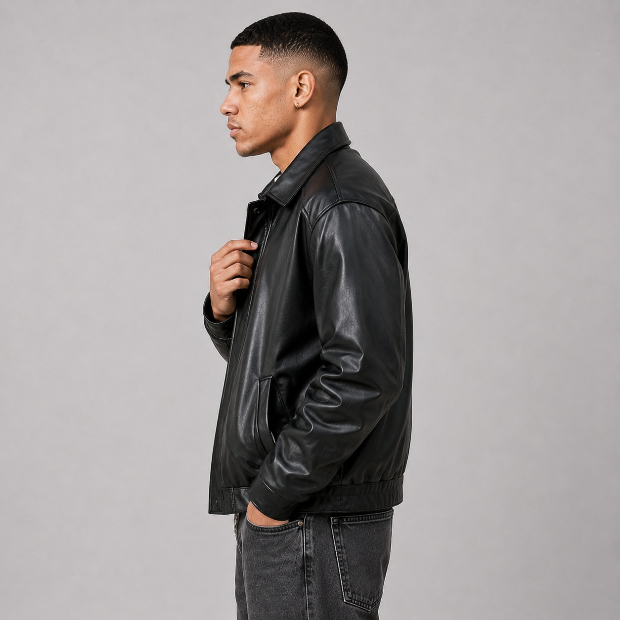 Montviro | Men’s PU Leather Jacket, Loose Fit, Snap Closure