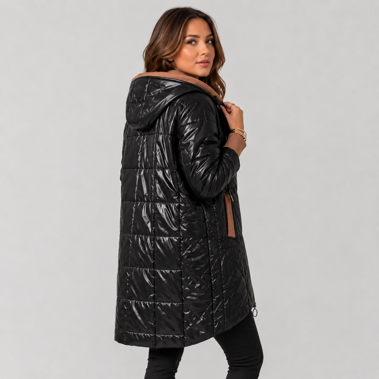 Montviro | Women's Midi Puffer Coat – Warm Hooded Jacket with Pockets