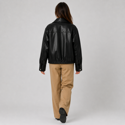 Montviro | Women's Faux Leather Jacket Zip Front Timeless Chic Style