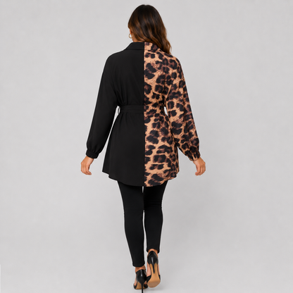 Montviro | Women’s Leopard Shirt Dress V-Neck Button Front