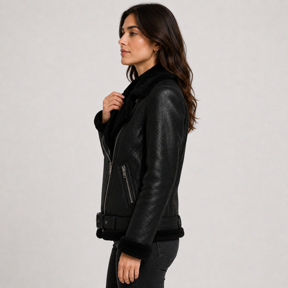 Montviro | Women's Jacket Faux Leather Fleece Lined Belted Longline