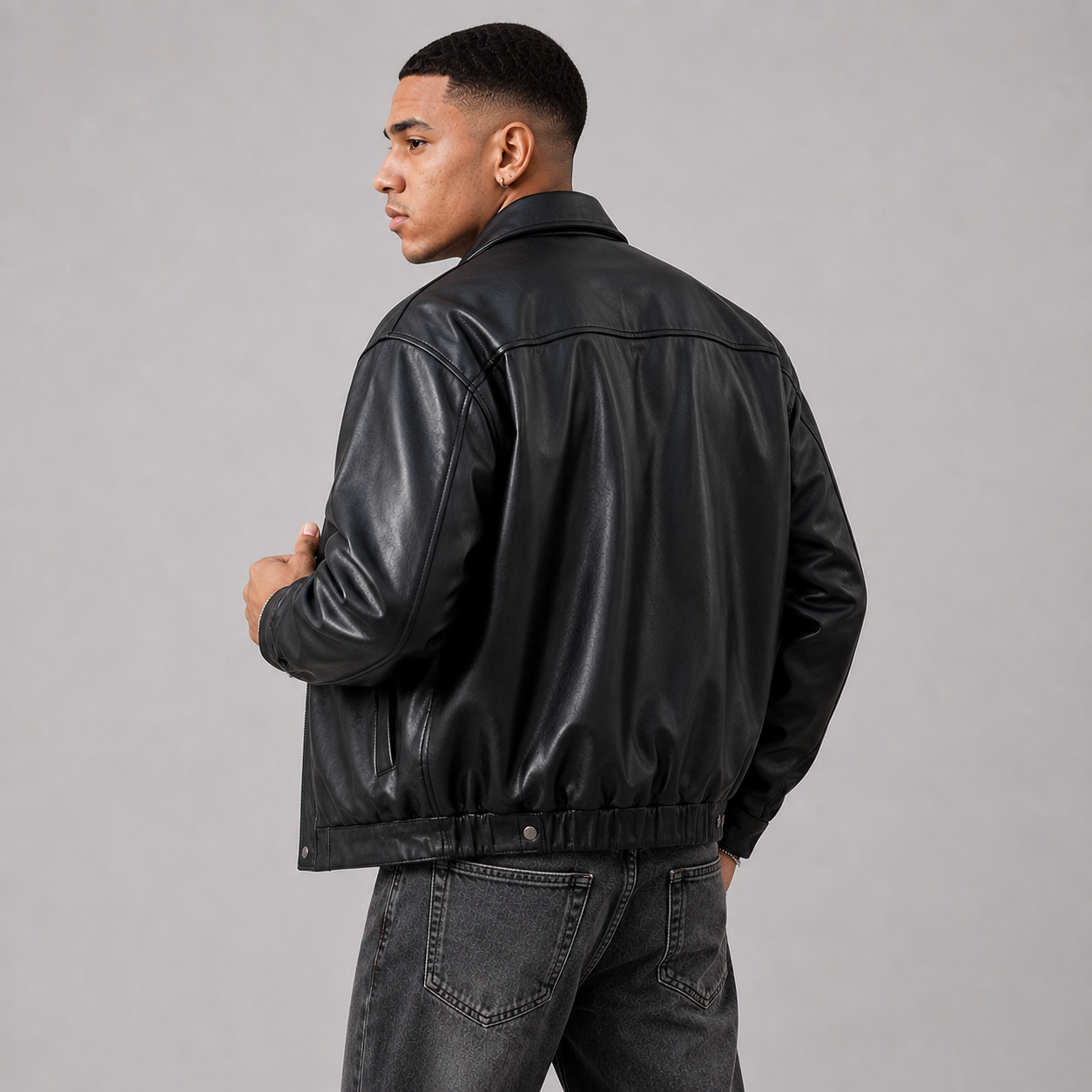 Montviro | Men’s PU Leather Jacket, Loose Fit, Snap Closure