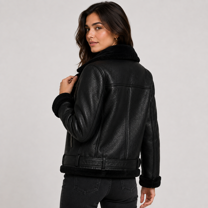 Montviro | Women's Jacket Faux Leather Fleece Lined Belted Longline