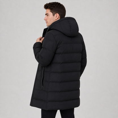 Montviro | Men's Black Puffer Jacket Hooded Warm Winter Coat