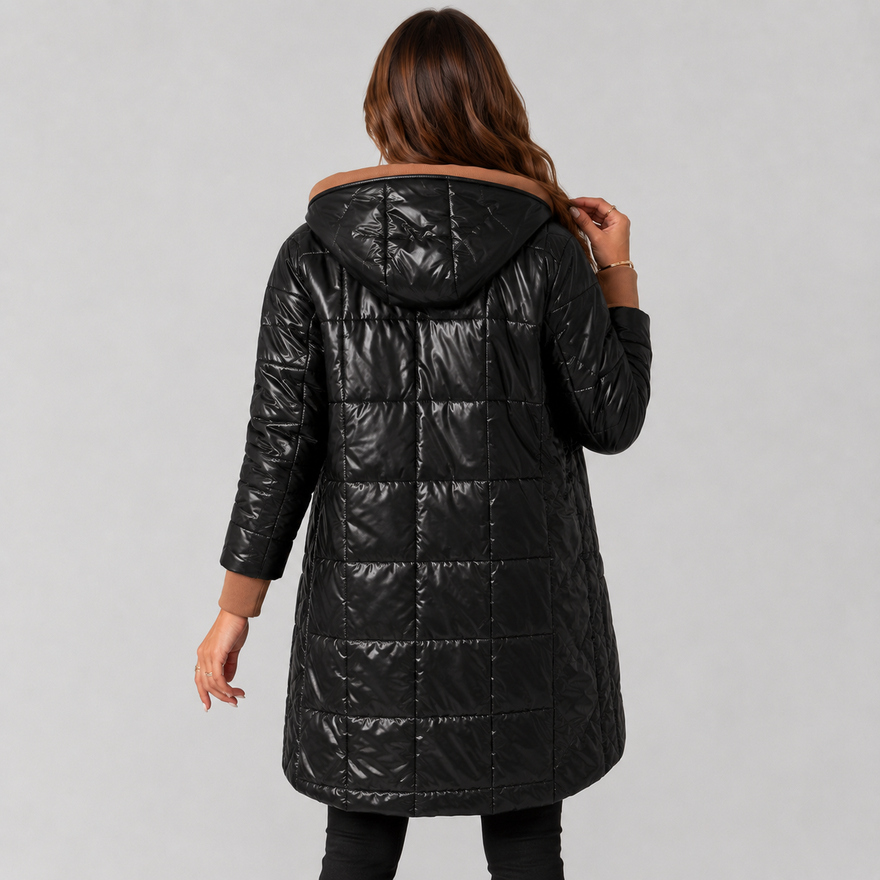 Montviro | Women's Midi Puffer Coat – Warm Hooded Jacket with Pockets