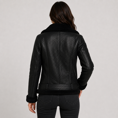 Montviro | Women's Jacket Faux Leather Fleece Lined Belted Longline