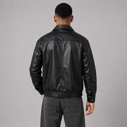 Montviro | Men’s PU Leather Jacket, Loose Fit, Snap Closure