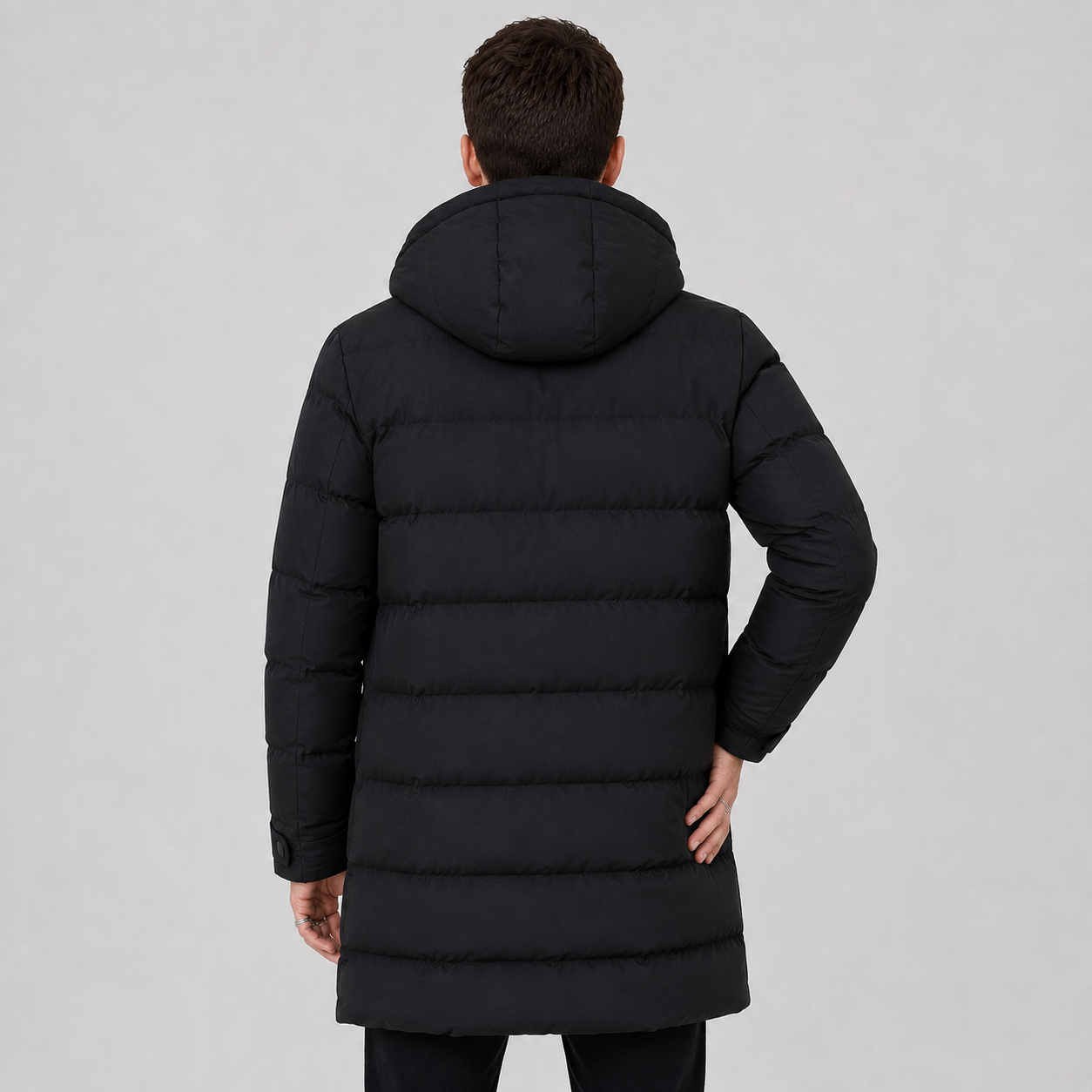 Montviro | Men's Black Puffer Jacket Hooded Warm Winter Coat
