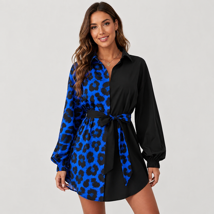 Montviro | Women’s Leopard Shirt Dress V-Neck Button Front