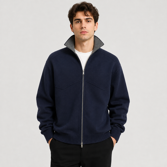 Montviro | Men's Knit Zip Cardigan Stand Collar Regular Fit Fall Winter