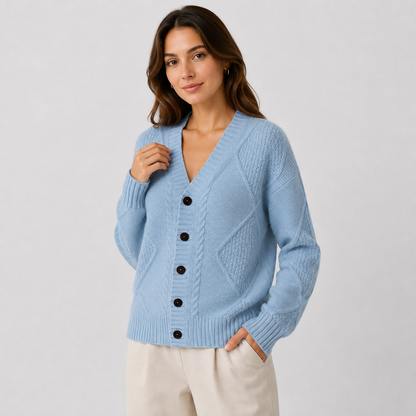 Montviro | Women’s Cardigan Cable Knit Button Front V-Neck Sweater