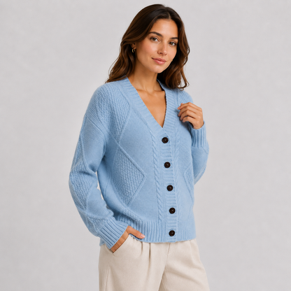 Montviro | Women’s Cardigan Cable Knit Button Front V-Neck Sweater