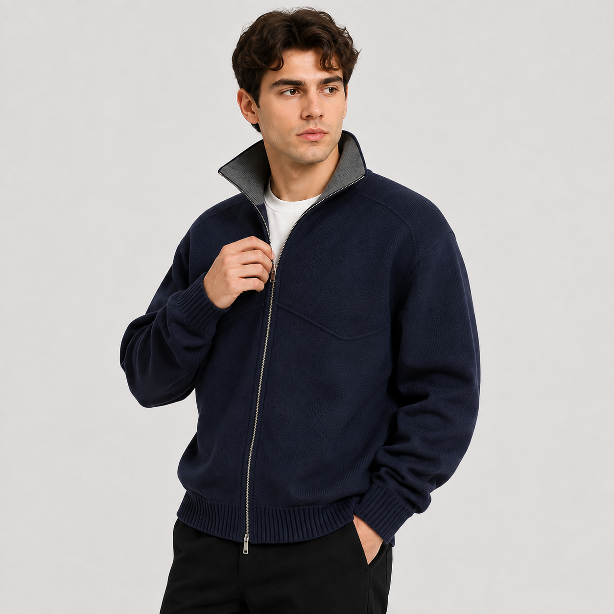 Montviro | Men's Knit Zip Cardigan Stand Collar Regular Fit Fall Winter