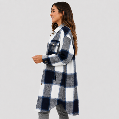 Montviro | Women's Plaid Long Jacket Loose Fit Button Front Spring Fall