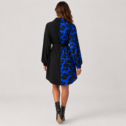 Montviro | Women’s Leopard Shirt Dress V-Neck Button Front