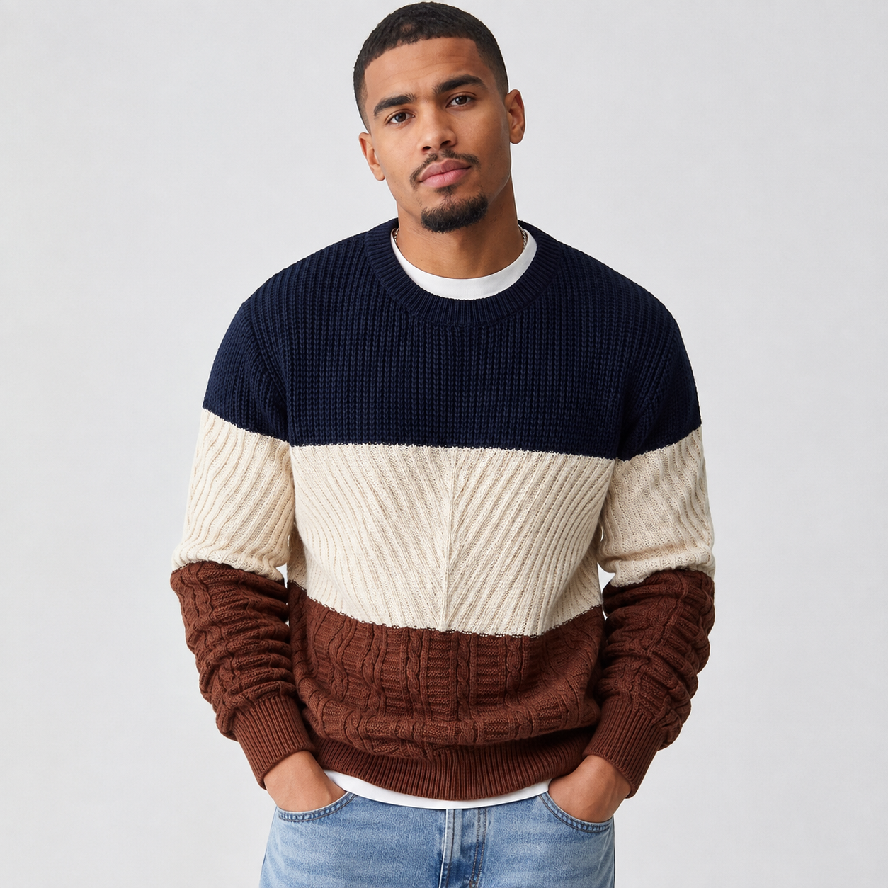 Montviro | Men's Casual Knit Sweater – Color Block Loose Fit Pullover