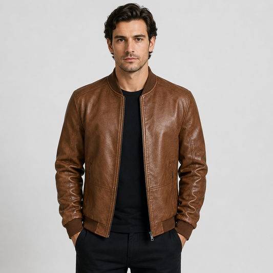 Montviro | Men's PU Motorcycle Jacket Windproof Regular Fit Biker Style