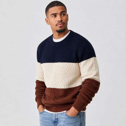 Montviro | Men's Casual Knit Sweater – Color Block Loose Fit Pullover