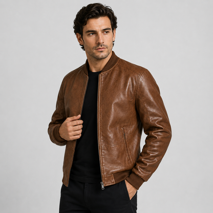 Montviro | Men's PU Motorcycle Jacket Windproof Regular Fit Biker Style