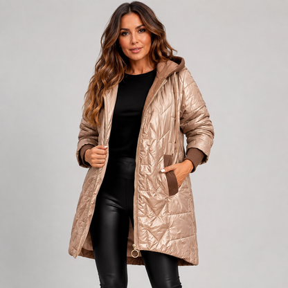 Montviro | Women's Midi Puffer Coat – Warm Hooded Jacket with Pockets