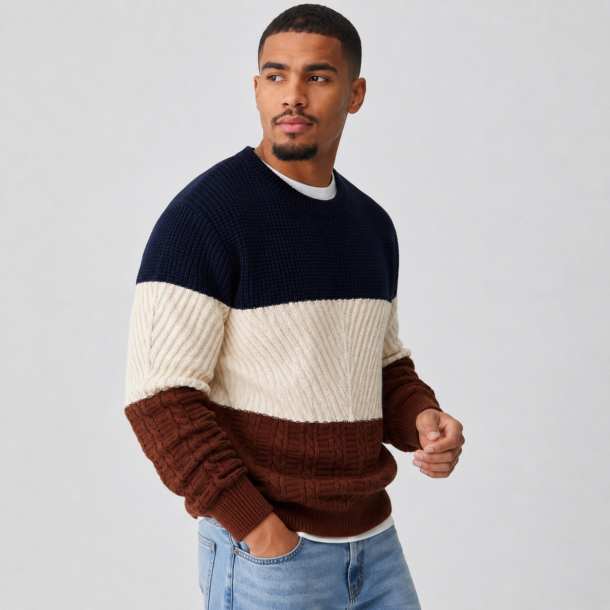 Montviro | Men's Casual Knit Sweater – Color Block Loose Fit Pullover