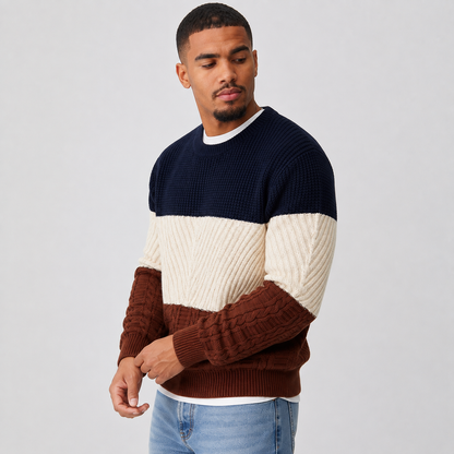 Montviro | Men's Casual Knit Sweater – Color Block Loose Fit Pullover