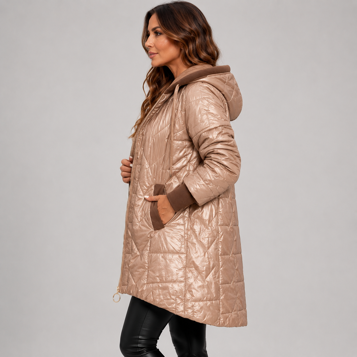 Montviro | Women's Midi Puffer Coat – Warm Hooded Jacket with Pockets