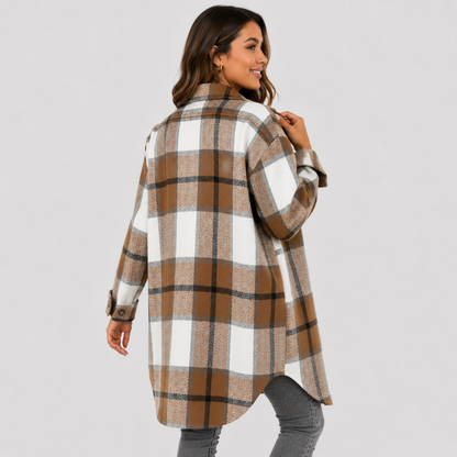 Montviro | Women's Plaid Long Jacket Loose Fit Button Front Spring Fall