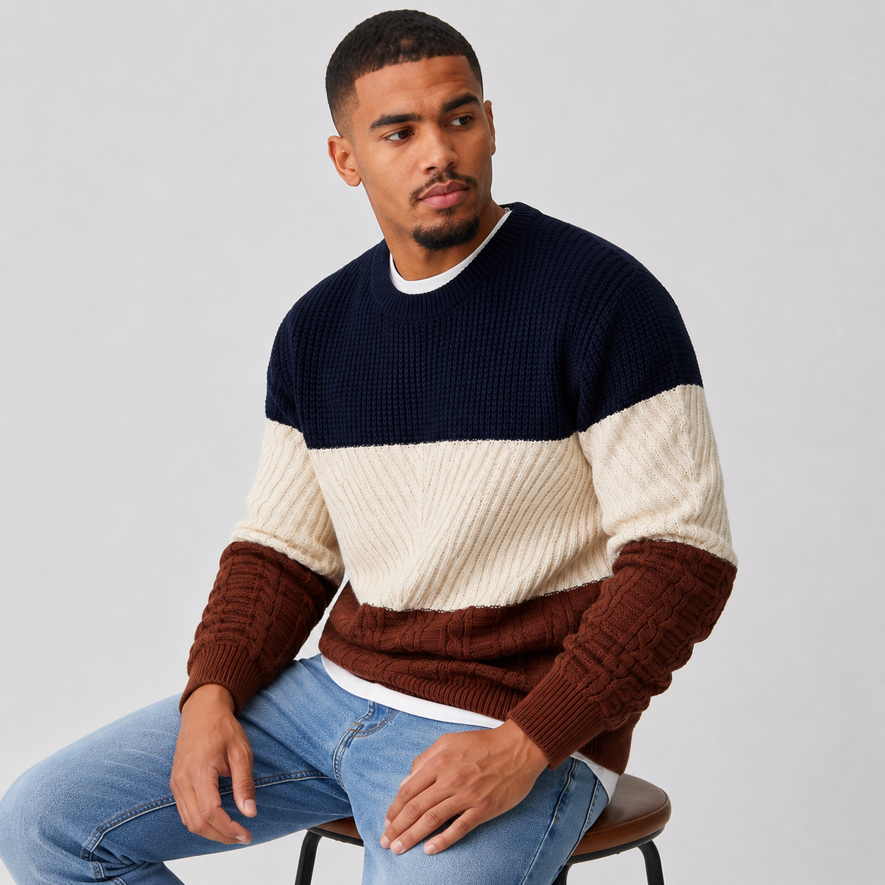 Montviro | Men's Casual Knit Sweater – Color Block Loose Fit Pullover