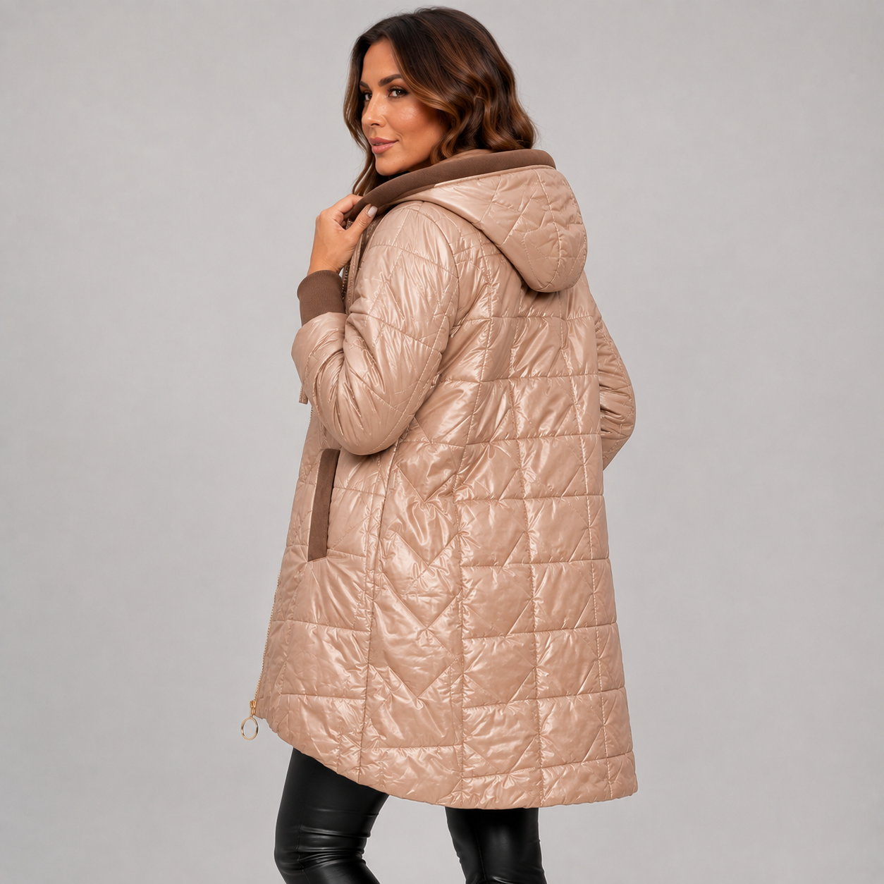 Montviro | Women's Midi Puffer Coat – Warm Hooded Jacket with Pockets