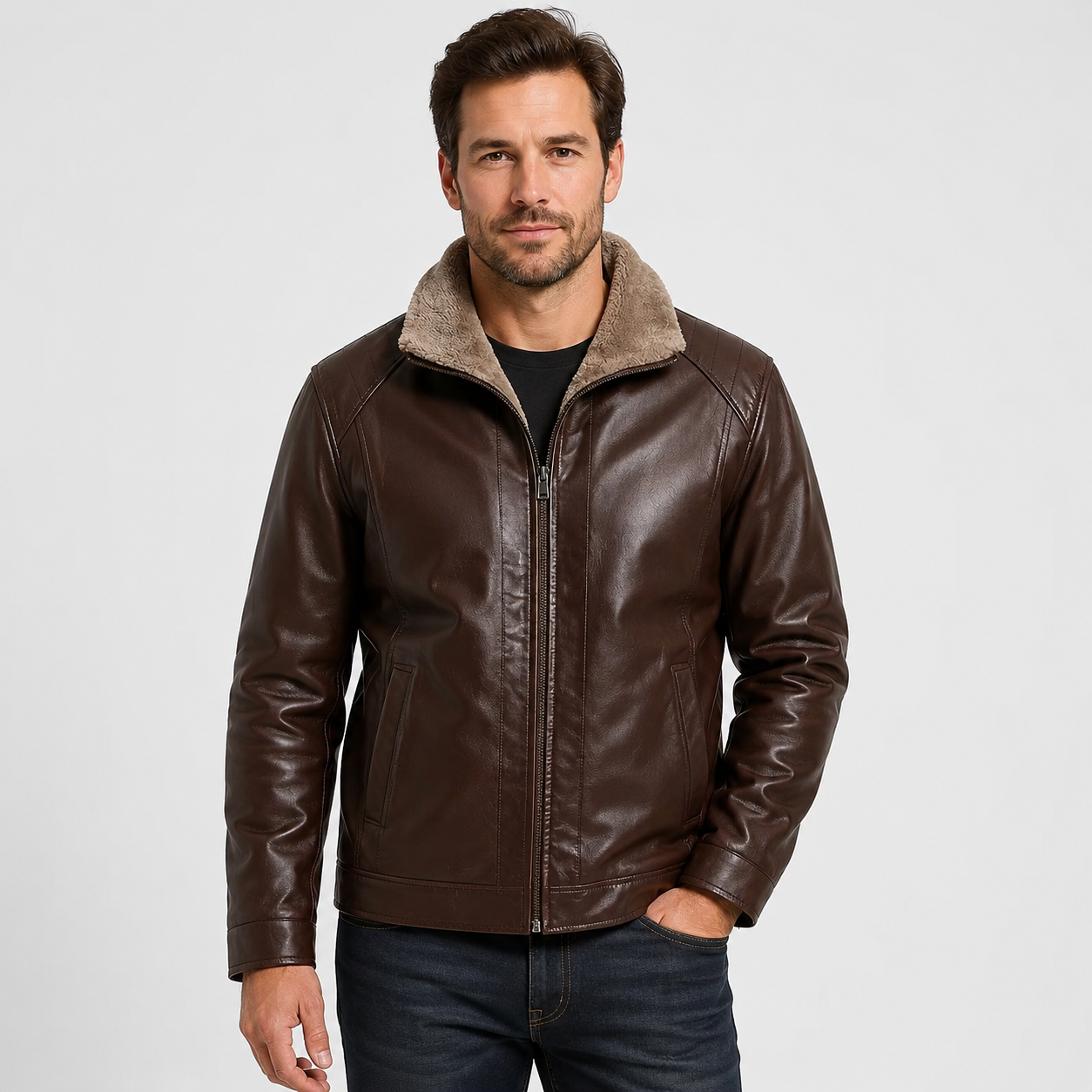 Montviro | Men’s PU Leather Jacket – Warm Lined Regular Fit Winter Style