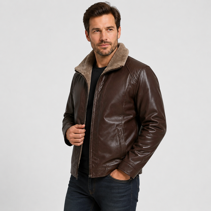 Montviro | Men’s PU Leather Jacket – Warm Lined Regular Fit Winter Style