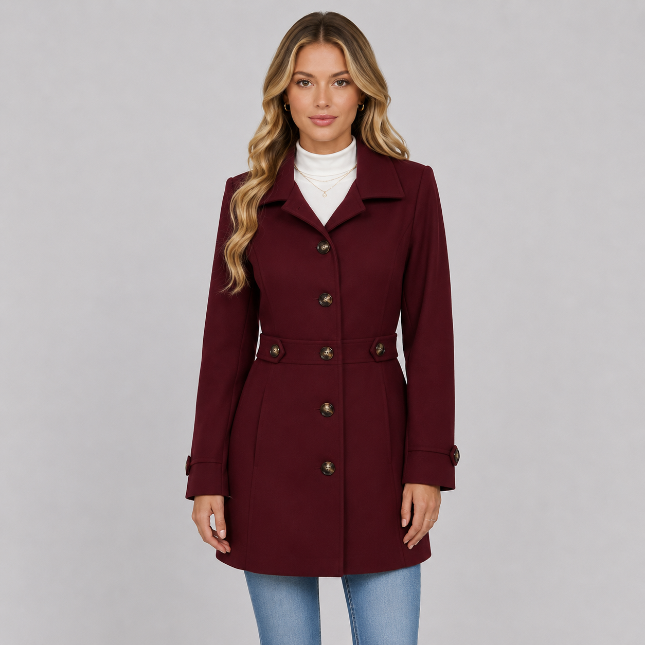 Montviro | Women’s Tweed Coat – Double Breasted Fall Winter Jacket