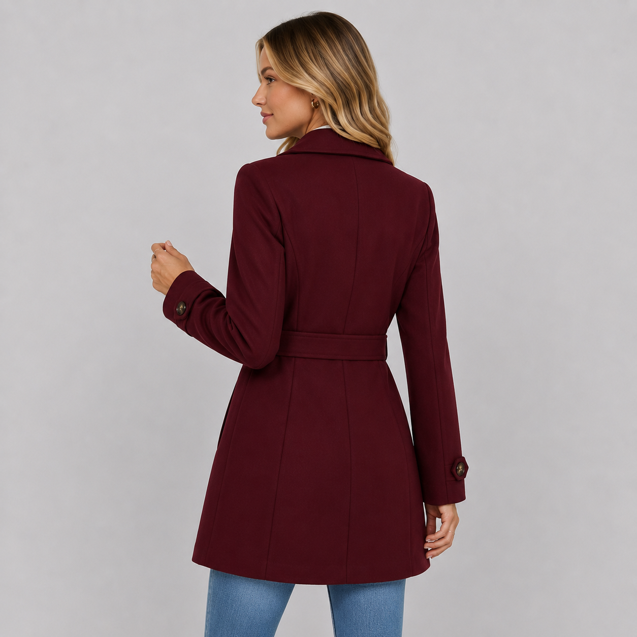 Montviro | Women’s Tweed Coat – Double Breasted Fall Winter Jacket