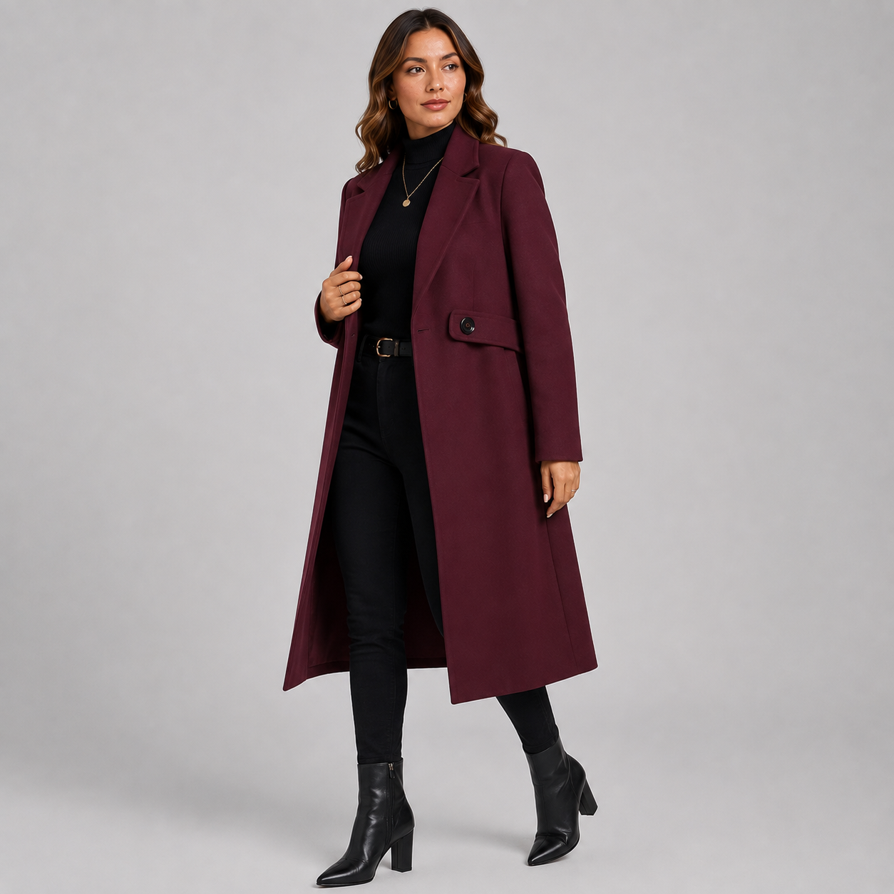 Montviro | Women’s Long Winter Coat Belted Waist Notched Lapel