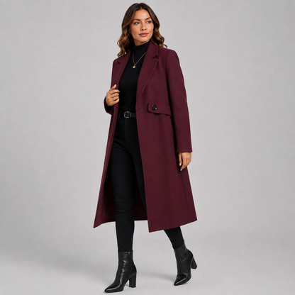 Montviro | Women’s Long Winter Coat Belted Waist Notched Lapel