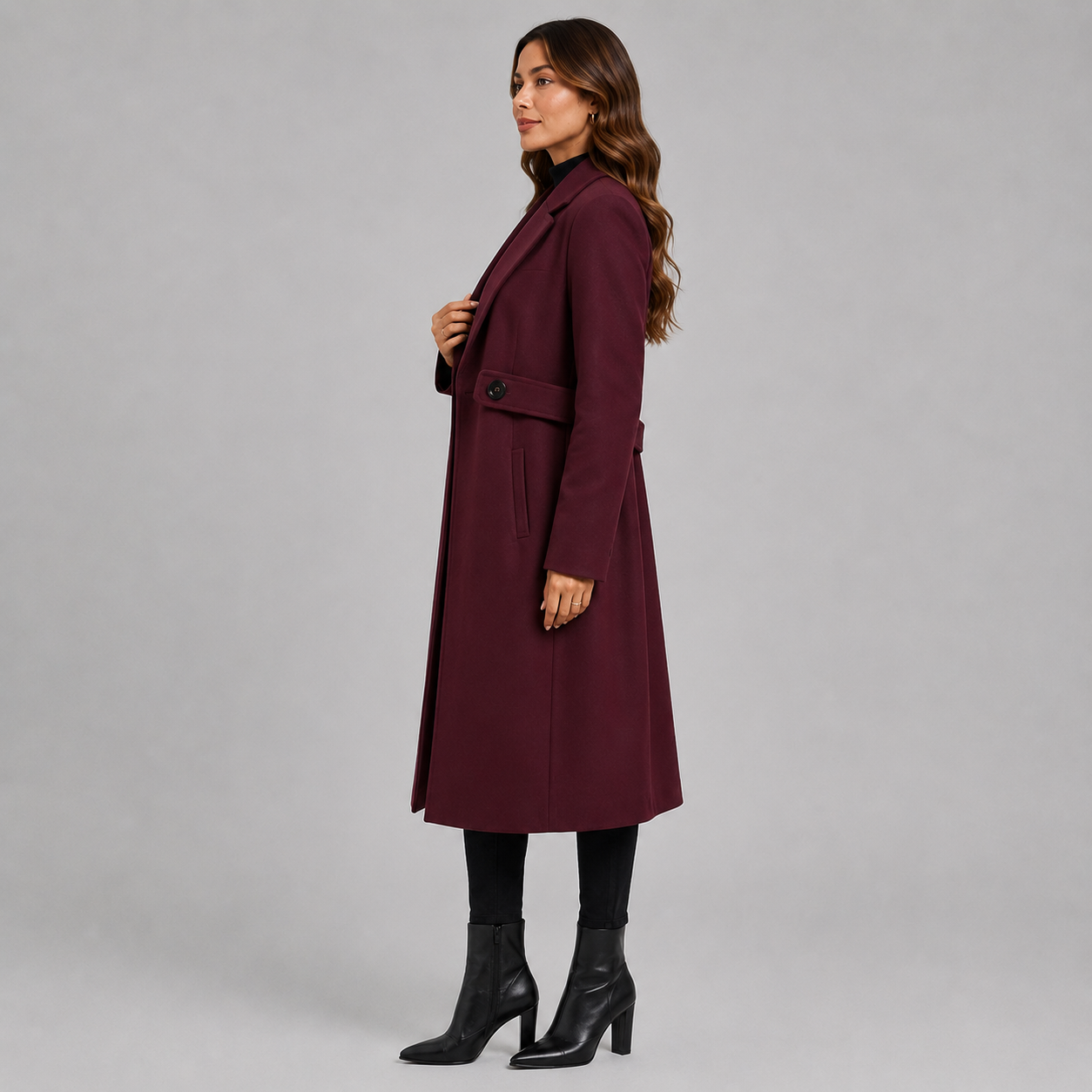 Montviro | Women’s Long Winter Coat Belted Waist Notched Lapel