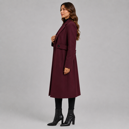 Montviro | Women’s Long Winter Coat Belted Waist Notched Lapel