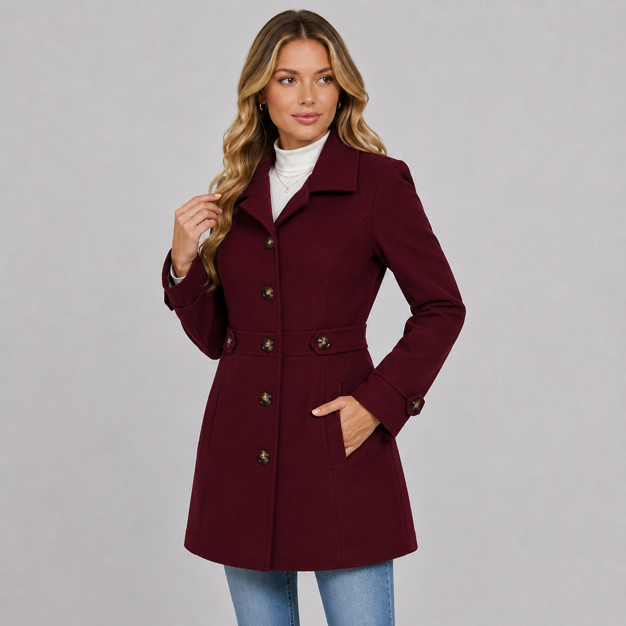 Montviro | Women’s Tweed Coat – Double Breasted Fall Winter Jacket