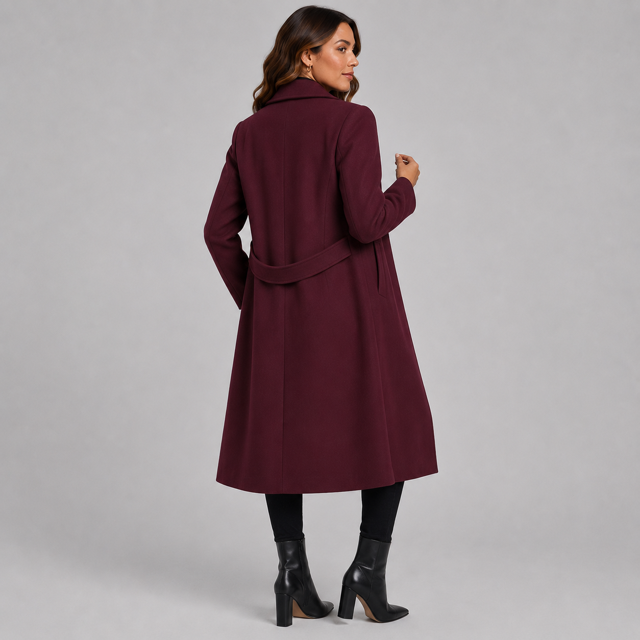 Montviro | Women’s Long Winter Coat Belted Waist Notched Lapel