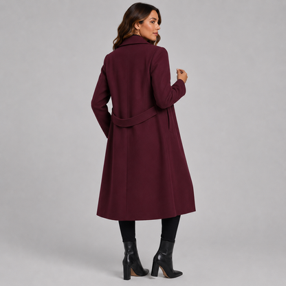 Montviro | Women’s Long Winter Coat Belted Waist Notched Lapel