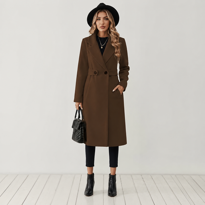 Montviro | Women’s Long Winter Coat Belted Waist Notched Lapel