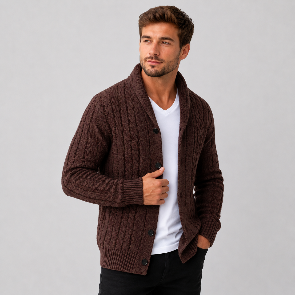 Montviro | Men's Cable Knit Cardigan – Warm Button Front Winter Sweater
