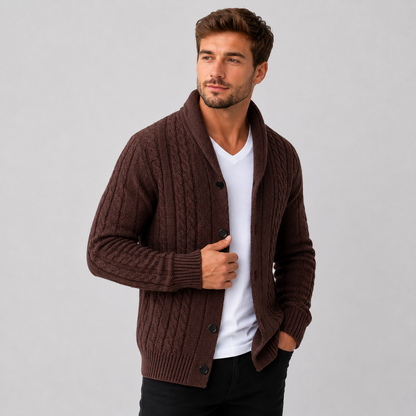 Montviro | Men's Cable Knit Cardigan – Warm Button Front Winter Sweater